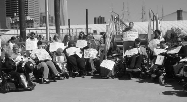 DIA demonstrators near the ferry steps