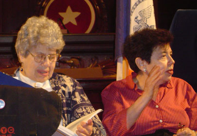Photo of Frieda Zames and her sister Doris at City Hall July 22 2004